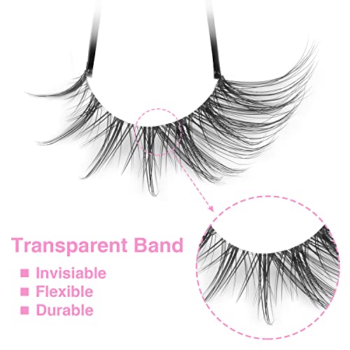 Manga Lashes Fox Eye False Eyelashes Natural Look Faux Mink Lashes Wispy Clear Band Spiky Cat Eye Strip Eyelashes Pack, 7 Pairs