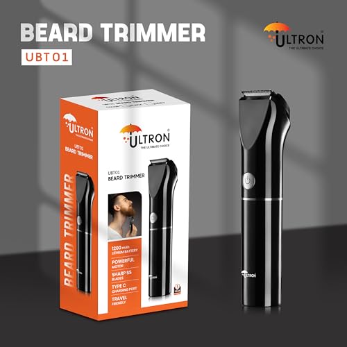 Image of ULTRON UBT01 Beard Trimmer for Men | Cordless Rechargeable Trimmer | 1200mAh Battery | Stainless Steel Blades | Type-C Fast Charging | 1 year warranty (Black)