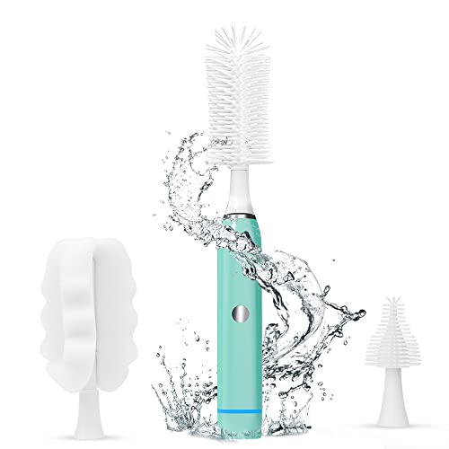 Image of Efficient Electric Bottle Brush with 2 Silicone and 1 Sponge Brush Heads,2-Speed Power,Waterproof Charging,IP65 Water Resistance-Perfect for Cleaning Bottles,Cups (Cleaning Set (3 Brush Heads))