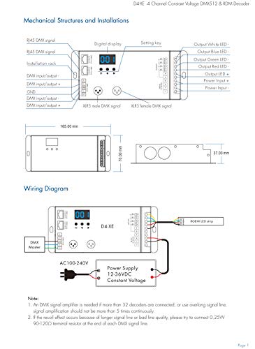 4 Channel Decoder DMX512 & RDM Decoder DMX 512 Digital Display Decoder Dimming Driver DMX512 Controller for LED RGBW Tape Strip Light RJ45 Connection