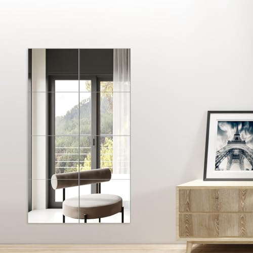 Image of Ruomeng Full Length Wall Mirror Tiles - 12 inch x 10 inch x 8Pcs Frameless Full Body Mirror Tiles Wall Mounted Mirror for Home Gym Vanity Bedroom, Living Room