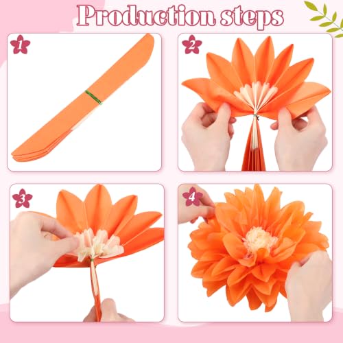 Image of Geyee 18 Pcs Mexican Paper Flowers Colorful Fiesta Tissue Paper Flowers Pom Poms Mexican Carnival for Floral Party Backdrop Wedding Birthday Party Craft (Pink Orange Series,6 inch 8 inch 10 inch)