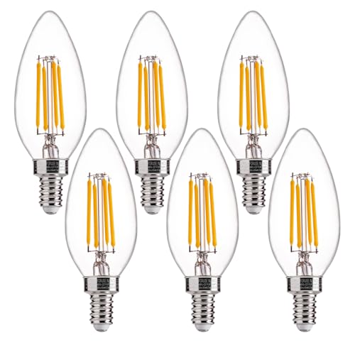 Image of FLSNT 60W Equivalent LED Chandelier Light Bulbs, Dimmable LED B11 E12 Candelabra Base Bulbs, 3000K Warm White, 500LM, 6 Pack