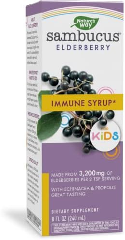 Nature’s Way Sambucus Elderberry Immune Syrup for Kids*, Immune Support*, with Elderberry Extract, Echinacea & Propolis, Berry Flavor, 8 Fl Oz