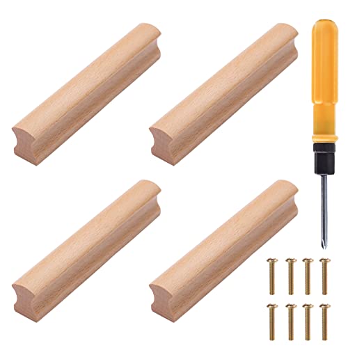 NAKUPENDA 4Pcs Cabinet Handles Wooden Drawer Handles Wooden Furniture Door Handle for Cabinet Cupboard Wardrobe 96x130mm (Beech)