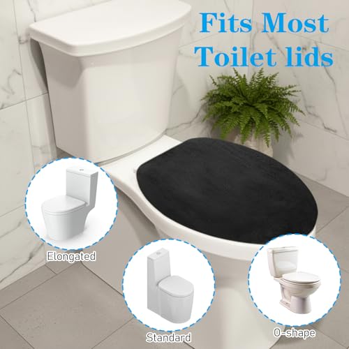 Tyqour Toilettensitzbezug 34x45 cm Toilettendeckelbezug Schwarzer Wc Deckelbezug, Weich, Passend Für Die Meisten Wc-Deckel, Mit Elastischem Rand, Maschinenwaschbar