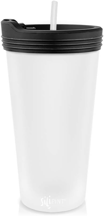 Silipint Silicone 22 Ounce Tumbler Cup with Lid and Straw. Unbreakable, Reusable and Versatile for Travel, Hiking, Camping, Sports and Outdoors.. (SINGLE, Frosted White)