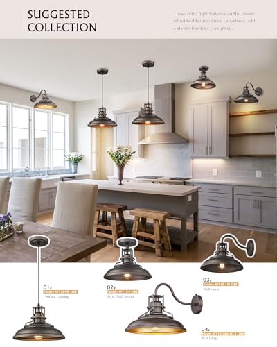 Femila 4FY15-MP ORB Farmhouse Pendant Light,12-Inch Barn Vintage Hanging Light Fixture thumb #4