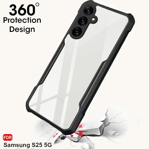 Image of TheGiftKart Shockproof Crystal Clear Back Cover Case for Samsung Galaxy S25 5G | 360 Degree Protection | Protective Design | Transparent Back Case Cover (PC & TPU, Black Bumper)