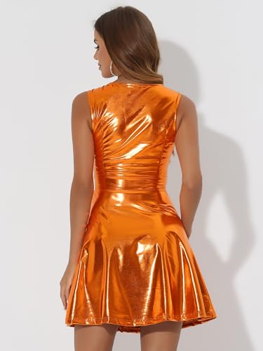Image of Allegra K Women's Metallic Sleeveless High Waist Club Party Disco Holographic Dress