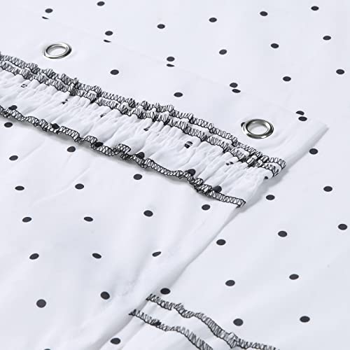 Mvsuta Can Can Black Polka Dots Printed Polyester Waterproof Microfiber Fabric Boho Ruffled White Shower Curtain For Bathroom,72" W X Extra High 84" L #TOP3
