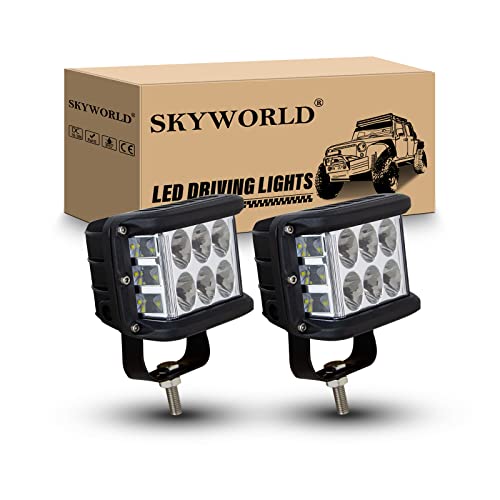 Lumière LED de tir latéral, SKYWORLD 2Pcs 4 pouces 60W Cube Phare de travail led, 12V 24V phare de travail led, spotlight feux de travail led pour Camion Off Road 4x4 SUV UTV VTT Bateau, 6000K Blanc Cover