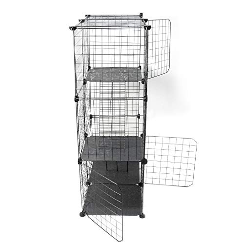 Uyoyous Cat Cage Pet Kennel 3-Tier 42.9 Inch Metal Cat House W/3 Front Doors 2 Ladders 2 Platforms Bed Indoor Diy Cat Playpen Detachable, Black #TOP5