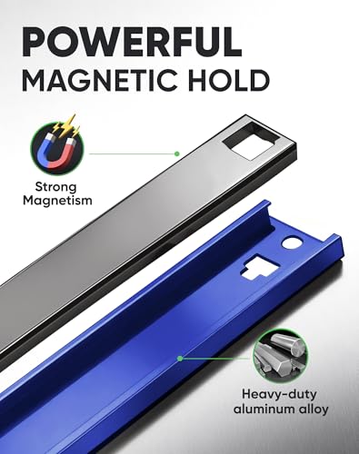 Image of ALOANES Magnetic Socket Organizer Set, 1 /2-Inch Drive Heavy Duty Aluminum Socket Rail Organizer, 360 Swivel Clips Socket Holder Kit for Toolbox Drawer Fit 1 /2-Inch x 12 Clips (Blue, 1PC)