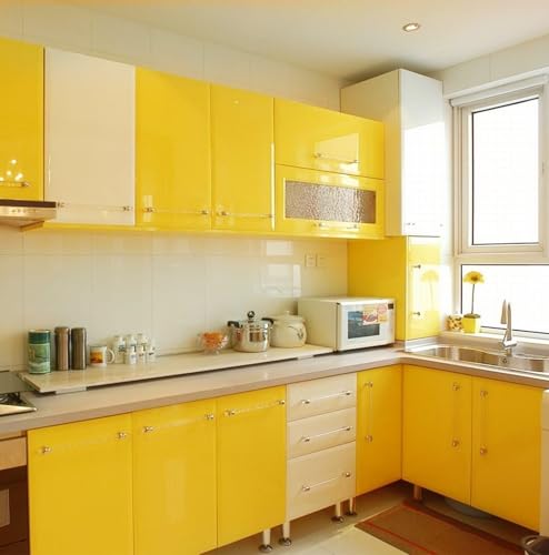 Image of ONETON Glossy Yellow Contact Paper Decorative Self Adhesive Counter Top Peel and Stick Wallpaper for Kitchen Cabinets Shelf Drawer Liner Desk Dresser (Yellow Glossy WP, 24x150 inch)