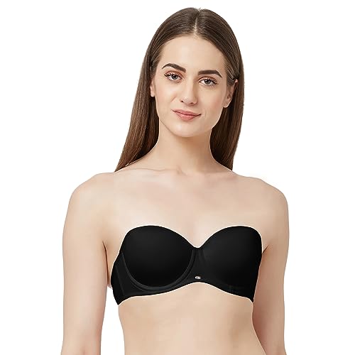 Image of SOIE Women's Padded Strapless Bra | Wired Balconette Multiway Bra with Detachable Transparent Straps | Medium Coverage, No-Slip Silicon Lining