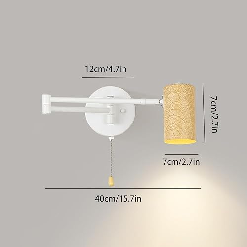 Miniatura 4 de Vintage Adjustable Iron Wall Sconce Swivel Arm Pull Chain Switch Wall Lamp for Living Room Bedroom Home Office(White)