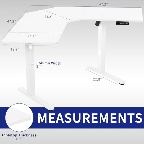 Image of VIVO White 47 x 47 in Corner Standing Desk, DESK-E1L94W | Electric, Holds 154 lbs, L-Shaped Table, Sit Stand, Height Adjustable, Memory Presets, Home Office, White Frame