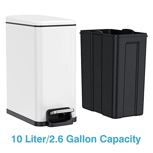 Image of BETHEBEST Small Trash Can with Soft Close Lid,2.6 Gallon Compact Garbage Can with Removable Liner Bucket for Bathroom,Office,Bedroom，White(with 120 Count Garbage Bag)
