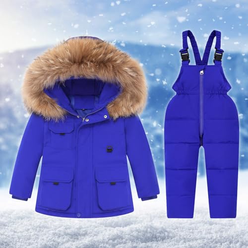 Kids 2 Piece Snowsuit Set Baby Boys Girls Hooded Puffer Jacket and Snow Bib Pants Snow Suits Winter Warm Ski Suits2