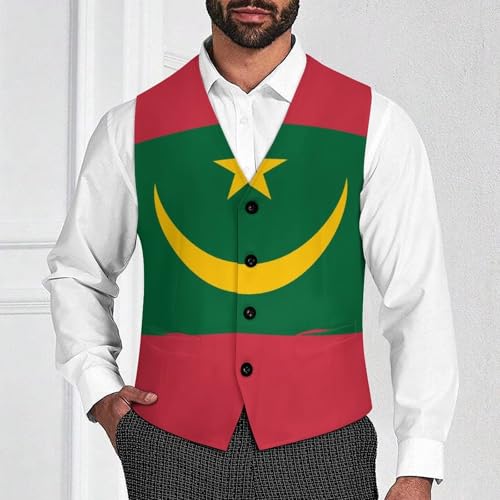 Mauritania Flag Suit Vest for Men Slim Fit Tuxedo Waistcoat Button Down V Neck Business Dress Coat4