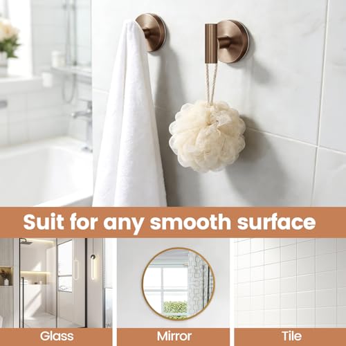 Image of BKV Suction Cup Hooks for Glass Window, Mirror,Heavy Duty Shower Hooks for Inside Shower,Reusable Suction Towel Hooks for Bathroom Wall-Strong Suction & No Drill(2 Pack,Champagne Bronze)