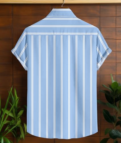 Image of Vertical Striped Short Sleeve Casual Shirt for Men, Stratchable 100% Spandex Material,Black and White