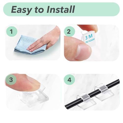 100 PCS Adhesive Cable Clips Wall Wire Holder, Strong Cord Clips, Cord Organizer Durable Strong Cable Wire Management for Car, Office and Home (Black+White)