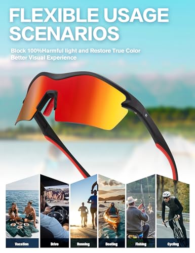 Image of BIRCEN Mens Polarized Sunglasses for Sports: TR90 Lightweight Sun Glasses Wrap Around Shades for Fishing Driving Cycling