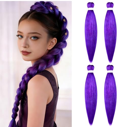 Aomig Extensiones para Trenzas, 4Pcs Pelo Sintetico Trenzas de Pelo Africanas Extensiones, Braiding Twist Crochet Hair Postizas Pelo Sintético Accesorios Cosplay Fiesta, Violeta