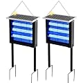 Qualirey 2 Pcs Solar Bug Zapper Outdoor Waterproof Mosquito Zapper with 3000v High Powered Rechargeable Electric Mosquito Killer with Grounding Bracket Fly Insect Trap for Patio Garden