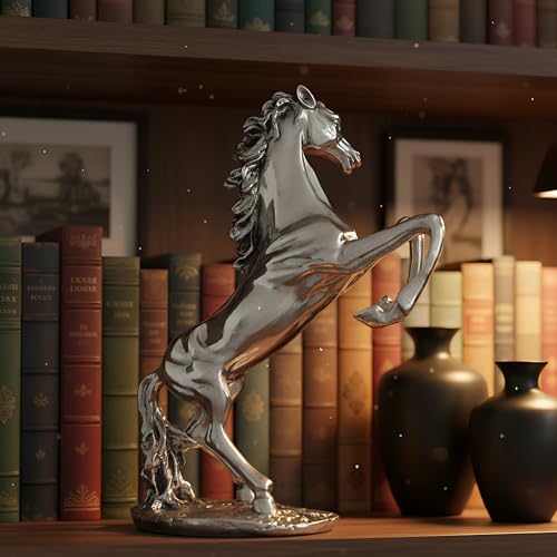 Image of 999 Pure Silver Plated Rearing Horse Statue | Triumphant Vastu Showpiece for Success, Power & Progress | Elegant Standing Horse Idol for Home Decor