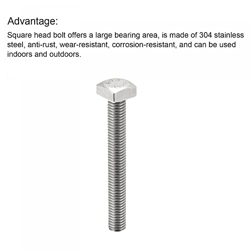 Image of uxcell Square Head Bolt, 10pcs M5x40mm Fully Thread 304 Stainless Steel Grade C Square Machine Screws
