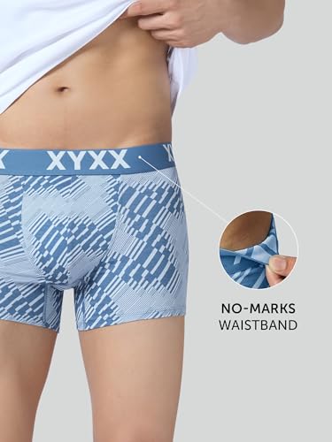 Image of XYXX Men's Matrix Super Combed Cotton Blend Geometric Antimicrobial Trunks with No Marks Waistband (Pack of 2)