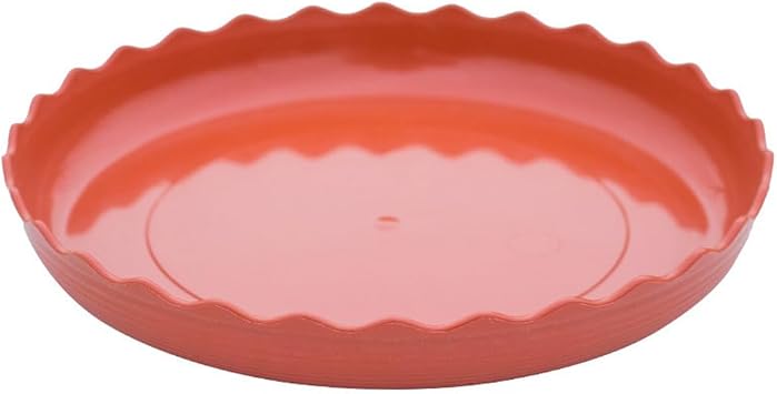 5 Pack Plastic Plant Saucer Durable Round Wave Flower Pot Drip Trays Container for Indoors Outdoors Home Garden Plants, Red Outer Diameter 14.17; Inner Diameter 12.6