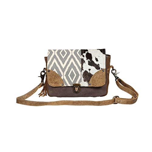 Myra Bag Tracery Design Upcycled Canvas & Cowhide Messenger Bag S-1344