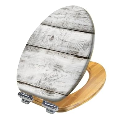 Elongated Toilet Seat Wooden Whitewashed timber Wood Toilet Seat Slow Quiet Close Lid with Quick-Release Hinges Cover Bumpers Easy to Clean Install