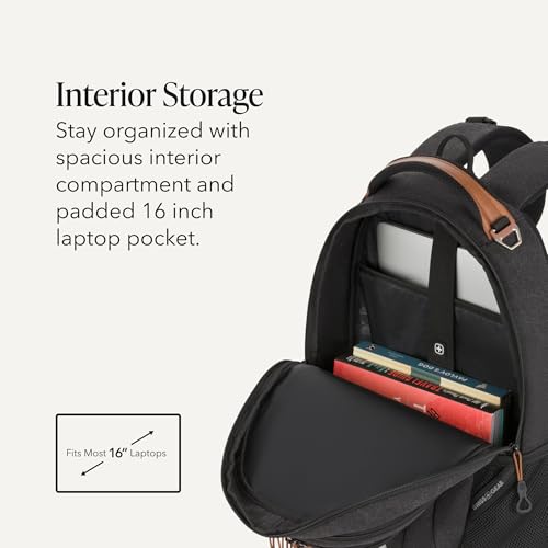 Image of SWISSGEAR Cecil Laptop Backpack, Fits Most 16-Inch Laptops, Three-Compartment Design, Airflow Back Panel, Black, 27.3L, 18-Inch