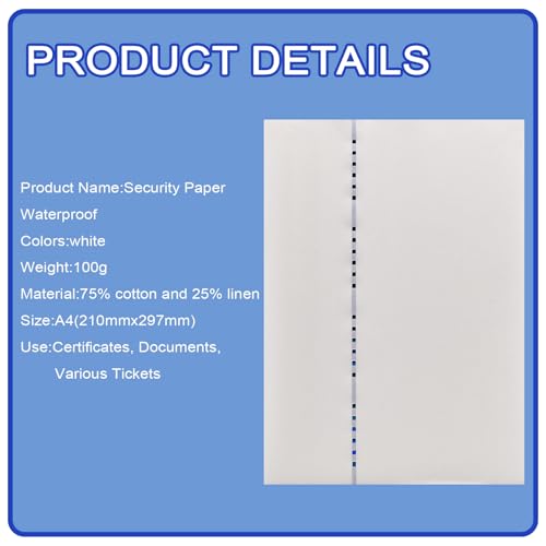 Twlead A4 Specialty Paper Security Thread Paper Linen Embedded Color Changed Green to Blue Line Document Certificate Anti-counterfeiting-Interrupted Security Thread Waterproof by Twlead - Image 3