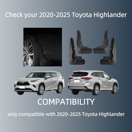 Image of No Drill Mud Flaps Splash Guards Compatible with Toyota Highlander 2020-2026,OEM Style Textured Black Custom Fit All Weather Exterior Accessories(4PCS)