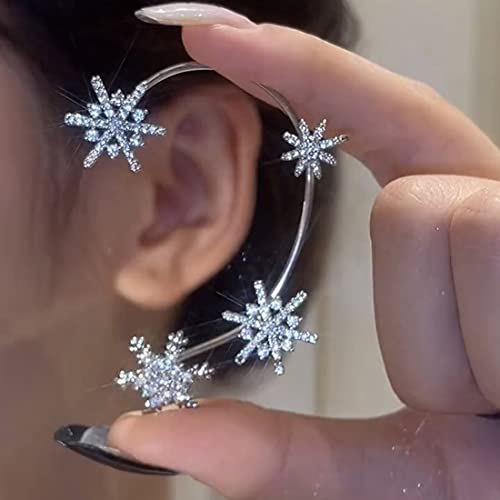 Carufin - Pendientes de copo de nieve de cristal brillante sin clips de oreja perforados, pendientes de una pieza para mujeres y niñas (Oído izquierdo - Copo de nieve A) Cover
