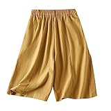 TURWXGSO Bermuda Shorts Damen Baumwoll Leinen Knielange Kurze Hose Baggy Sommer Hoch Taillierte Kurze Hose mit Weitem Bein Bequeme Urlaubsstrandferien Lässige Shorts mit Tasche Leichte Einfarbig