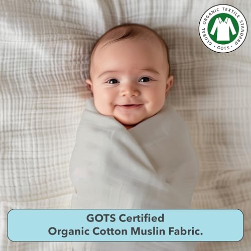 Image of The White Cradle 100% Organic Cotton Baby Swaddle Wrap, Large 112x112 cm Super Soft Muslin, 1 pc Pack, Grey