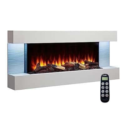 SimpliFire Format 50-Inch Wall Mount Electric Fireplace with Floating Mantel, 4 Flame Colors, Accent Lighting, 13 Fuel Bed Colors, Logs and Crystals, Remote with Timer, Adjustable Heat, 750-1500W