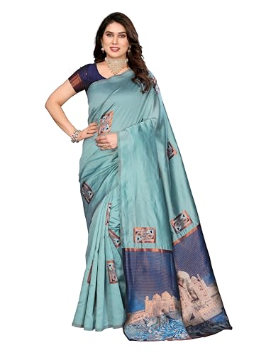 Image of Sidhidata Women's Kanjivaram Banarasi Soft Silk Saree With Unstitched Blouse Piece (Silk Box Flower)