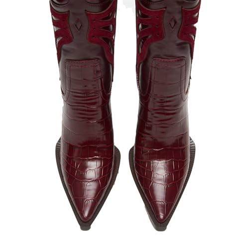 Butterfly Embroidery Womens Cowboy Boots Vintage Chunky Heel Wide Knee High Boots Pointed Toe Pull on Western Shoes3