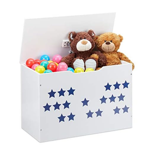 Relaxdays Caja Juguetes, Diseño Estrellas, Baúl Infantil Almacenaje con Tapa, Arcón Niños, 40x60x30 cm, Azul y Blanco