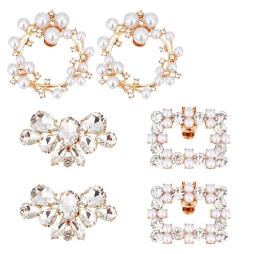 PandaHall 3 pares pinzas para zapatos, 3 estilos Pinzas de zapatos de metal cristal Rhinestone Hebillas de zapato de flor de corona rectángulo Encantos de joyería de zapatos brillantes