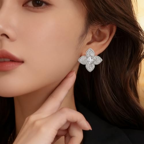 Image of Clover Earrings for Women Trendy 14K Gold Plated Four Leaf Stud Earrings Silver Flower Huggie Hoop Lucky Dangle Drop Earrings Jewelry St. Patrick's Day Christmas Anniversary Birthday Gift for Lover Daughter Mother Girlfriend