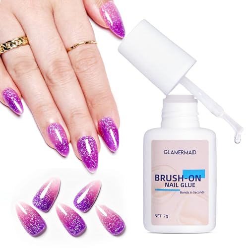 GLAMERMAID Medium Almond Press on Nails with Glue Sets, 24 Pcs+7 ML Handmade Purple Ombre False Nails with Nail Glue, Glue on Nails Sets Kits with Adhesive Tabs,Reusable Acrylic Fake Nails for Women